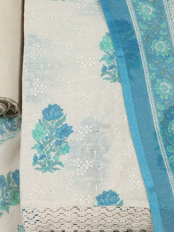 Embroidered Cotton Blend Unstitched Suit With Pant &amp; Dupatta
