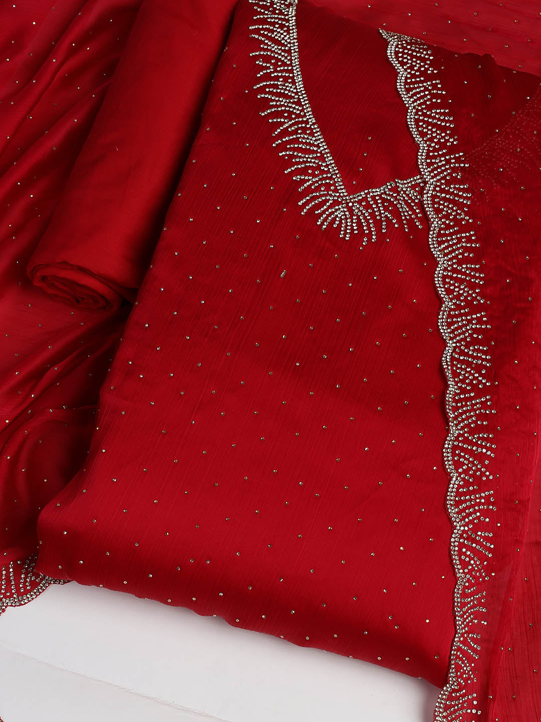 Sequins Work Chinon Unstitched Suit Piece With Dupatta