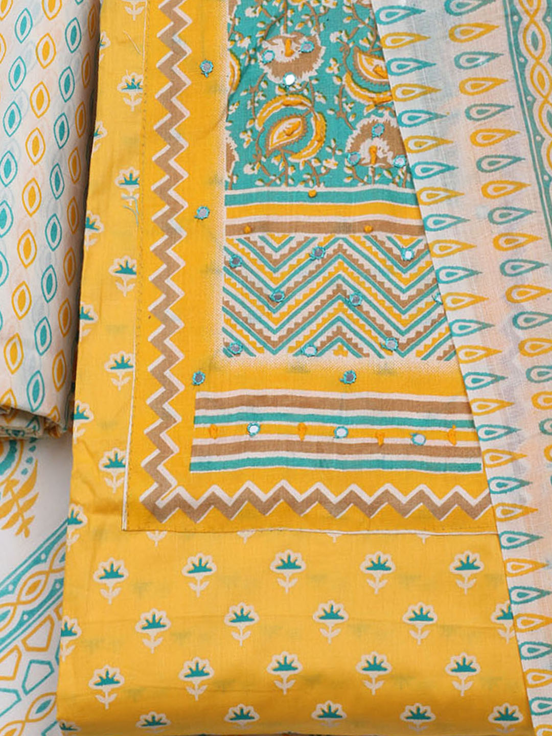 Printed Cotton Blend Unstitched Suit With Dupatta