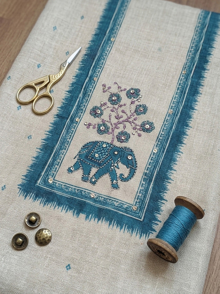 Embroidered Chanderi Unstitched Suit With Pant &amp; Dupatta