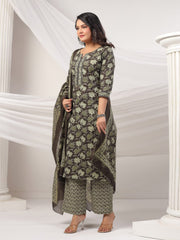 Printed Cotton Blend Kurta With Pants & Dupatta