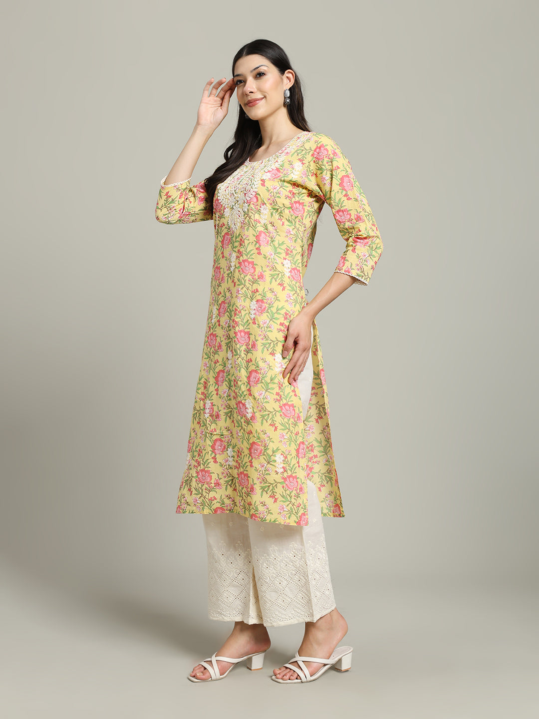 Printed Cotton Blend Kurta With Palazzo