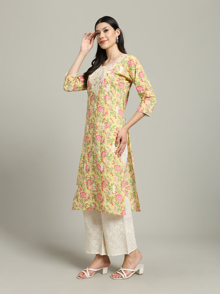 Printed Cotton Blend Kurta With Palazzo