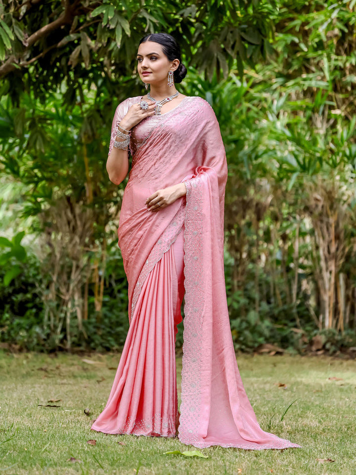 Cutdana Embroidered Chinon Saree