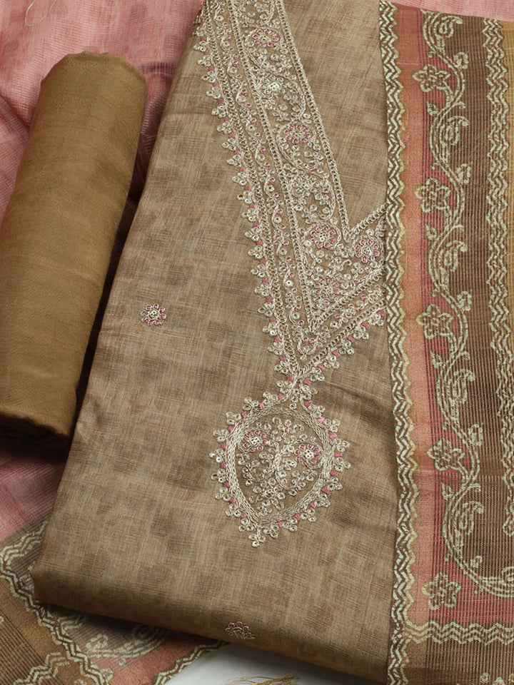 Embroidered Tissue Unstitched Kurta With Pant &amp; Dupatta
