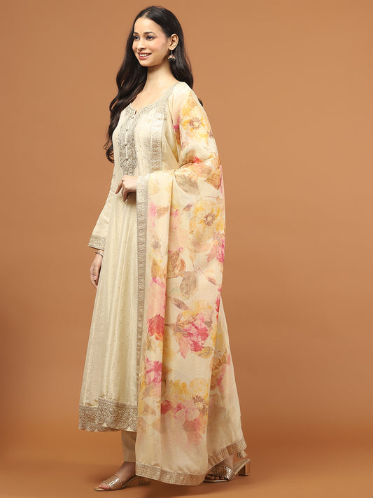 Embroidery Tissue Kurta With Pants & Dupatta