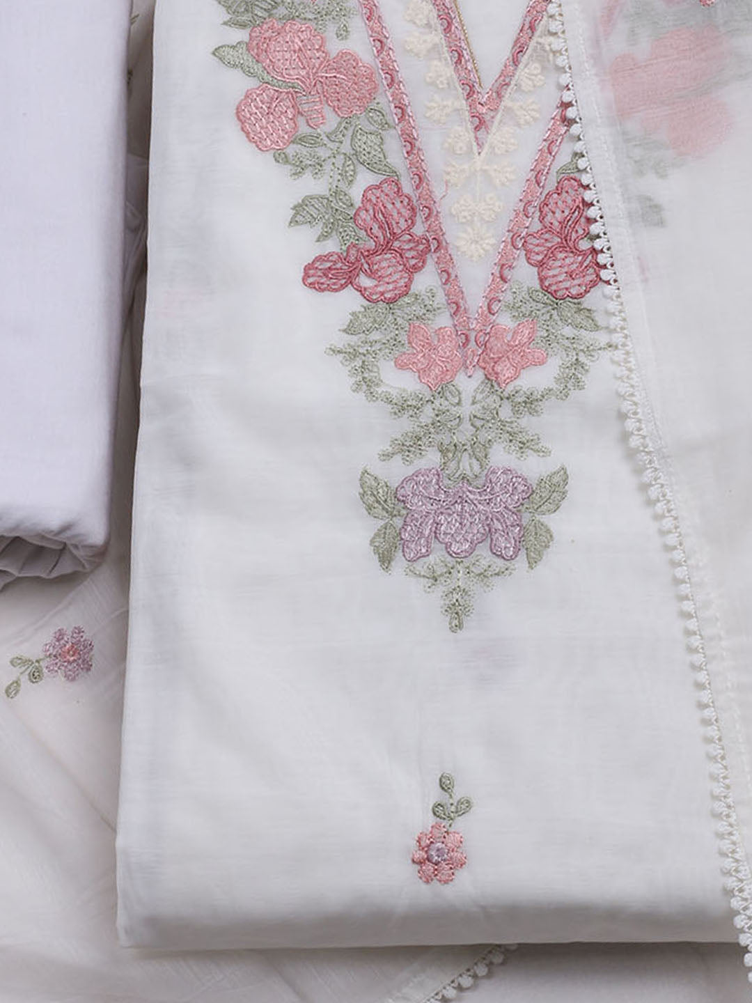 Embroidered Chanderi Unstitched Suit With Dupatta