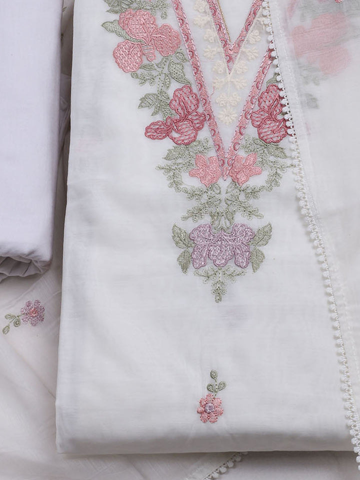 Embroidered Chanderi Unstitched Suit With Dupatta