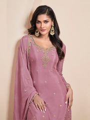 Embroidered Chinon Unstitched Suit With Pant & Dupatta