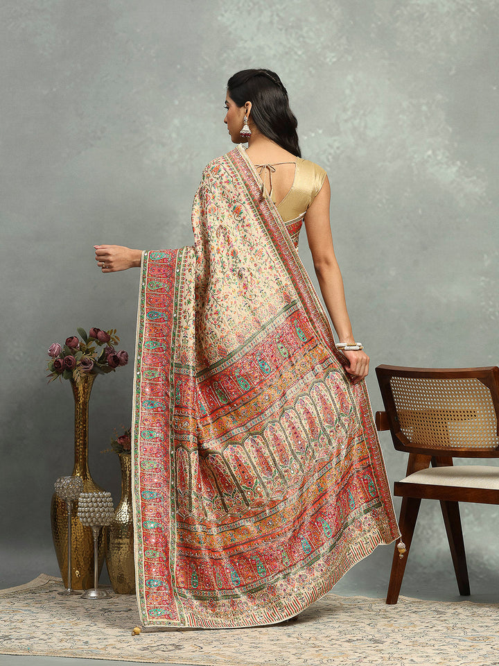 Floral Woven Embroidered Dola Silk Saree
