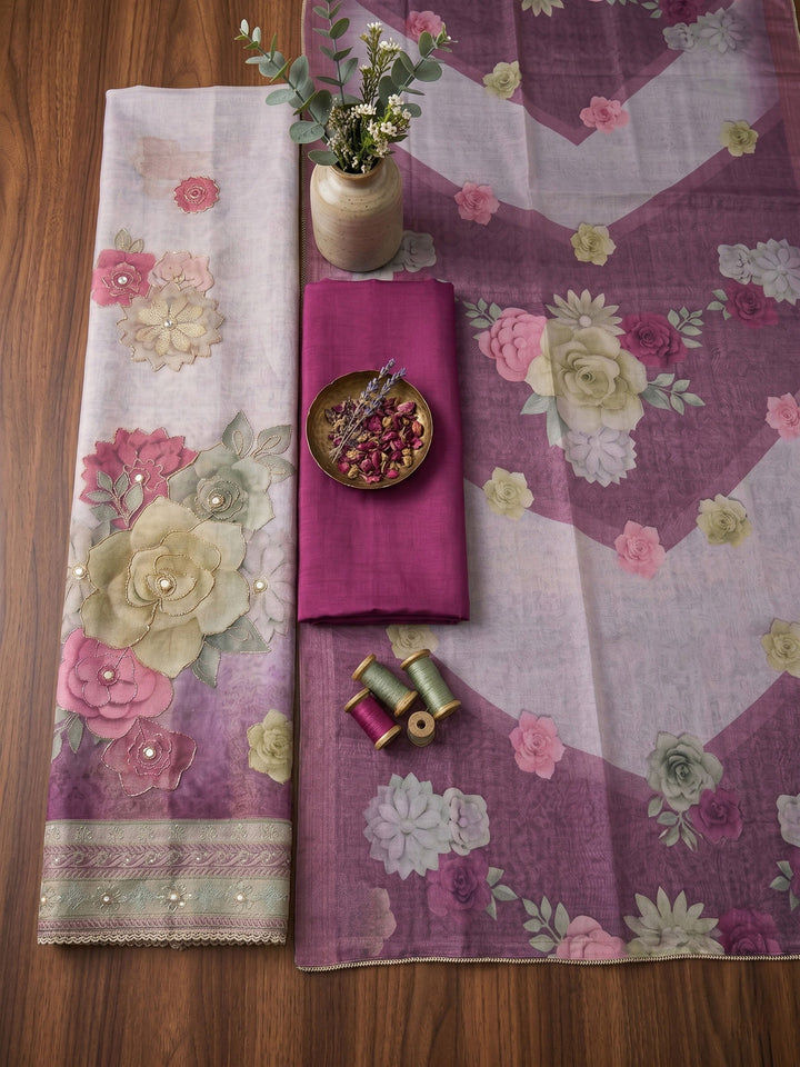 Printed Chanderi Unstitched Suit With Dupatta