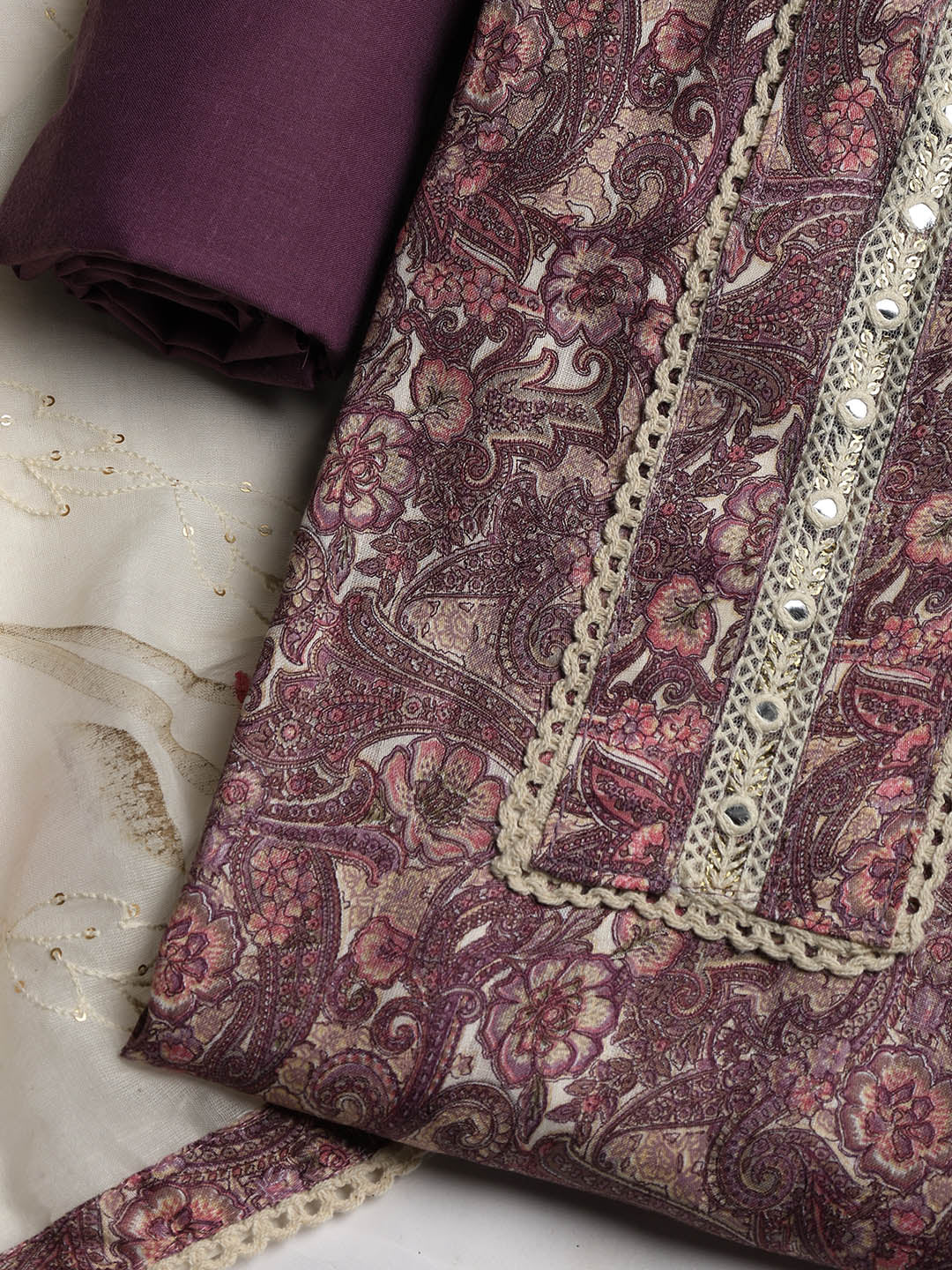 Embroidered Cotton Blend Unstitched Suit With Dupatta