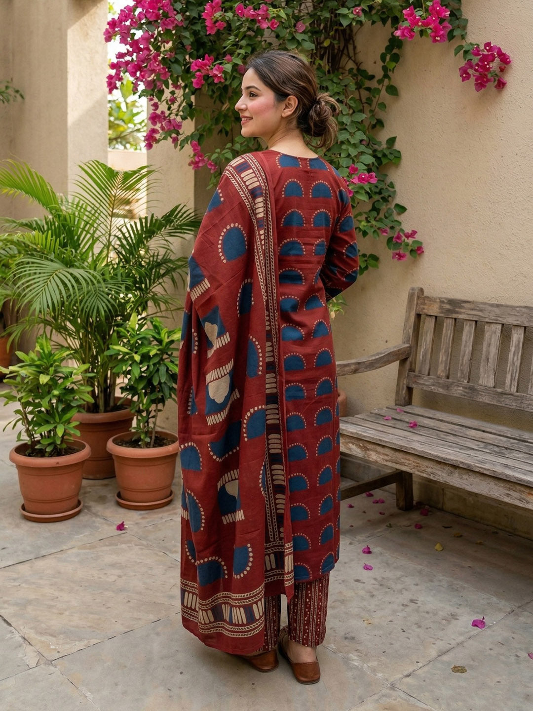 Purple Cotton Blend Embroidered Straight Suit Set