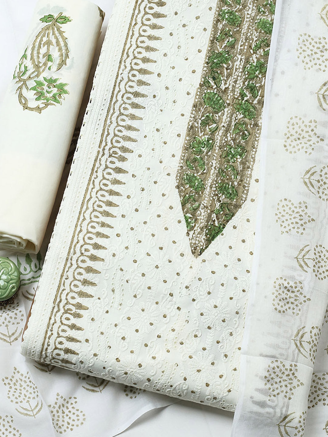 Printed Cotton Blend Unstitched Suit With Pant &amp; Dupatta
