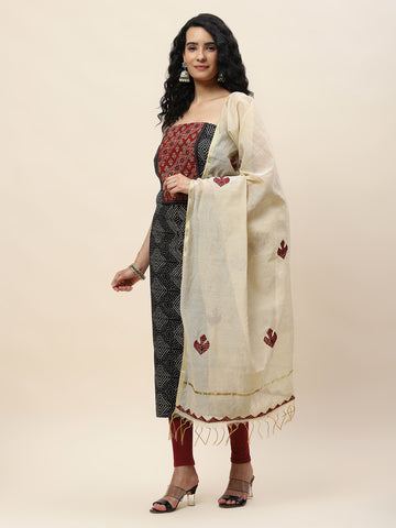 Neck Patch Cotton Unstitched Suit With Dupatta