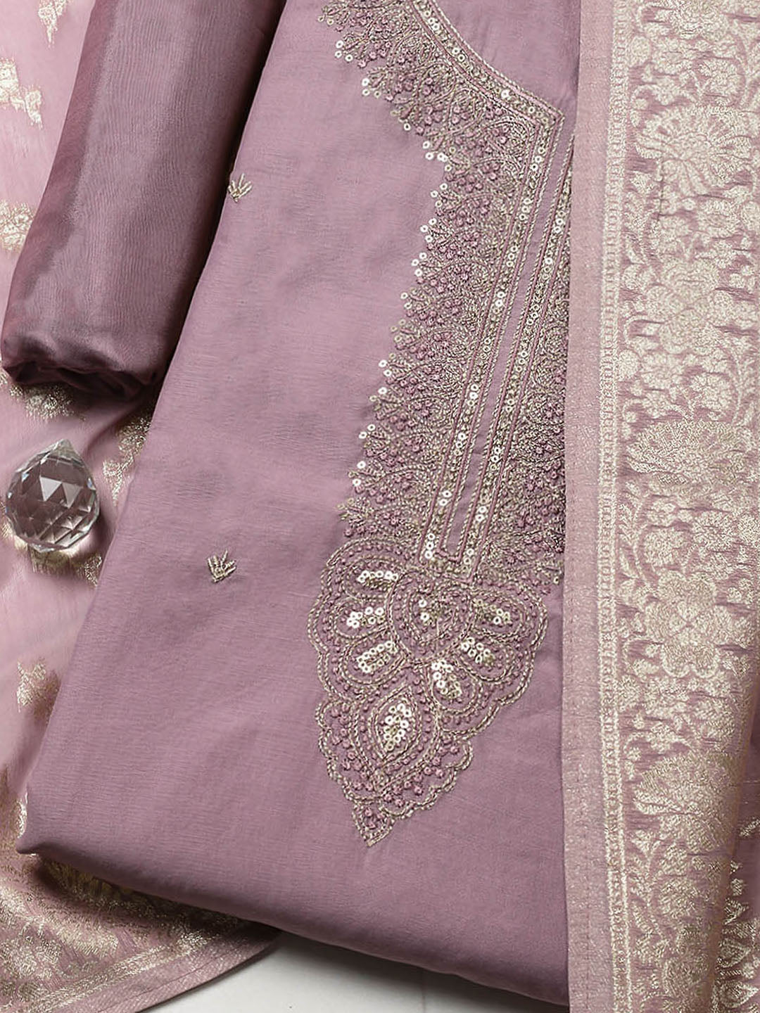 Embroidered Chanderi Unstitched Suit With Dupatta