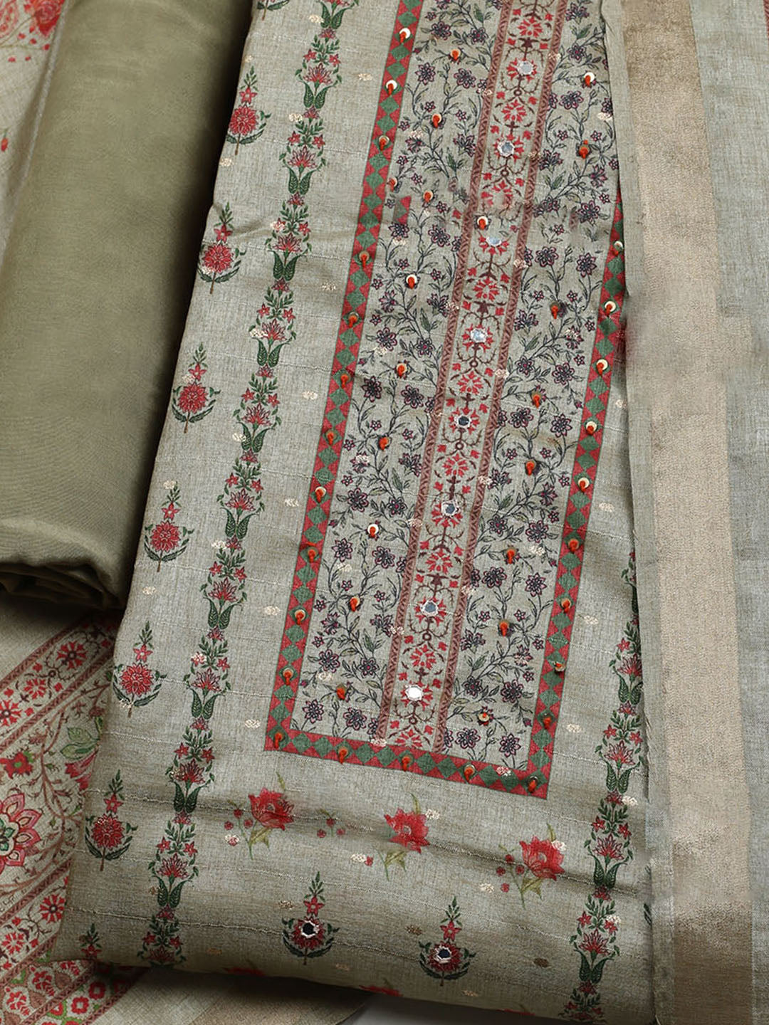 Embroidered Tussar Unstitched Suit With Dupatta
