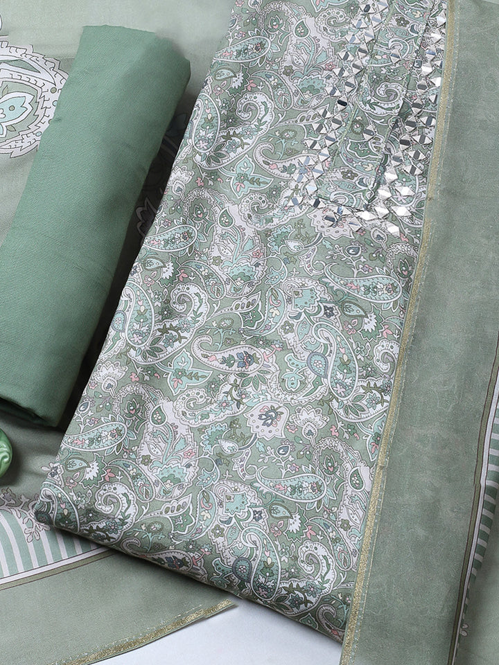 Embroidered Muslin Unstitched Suit With Pant &amp; Dupatta