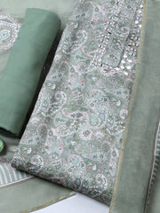 Embroidered Muslin Unstitched Suit With Pant & Dupatta