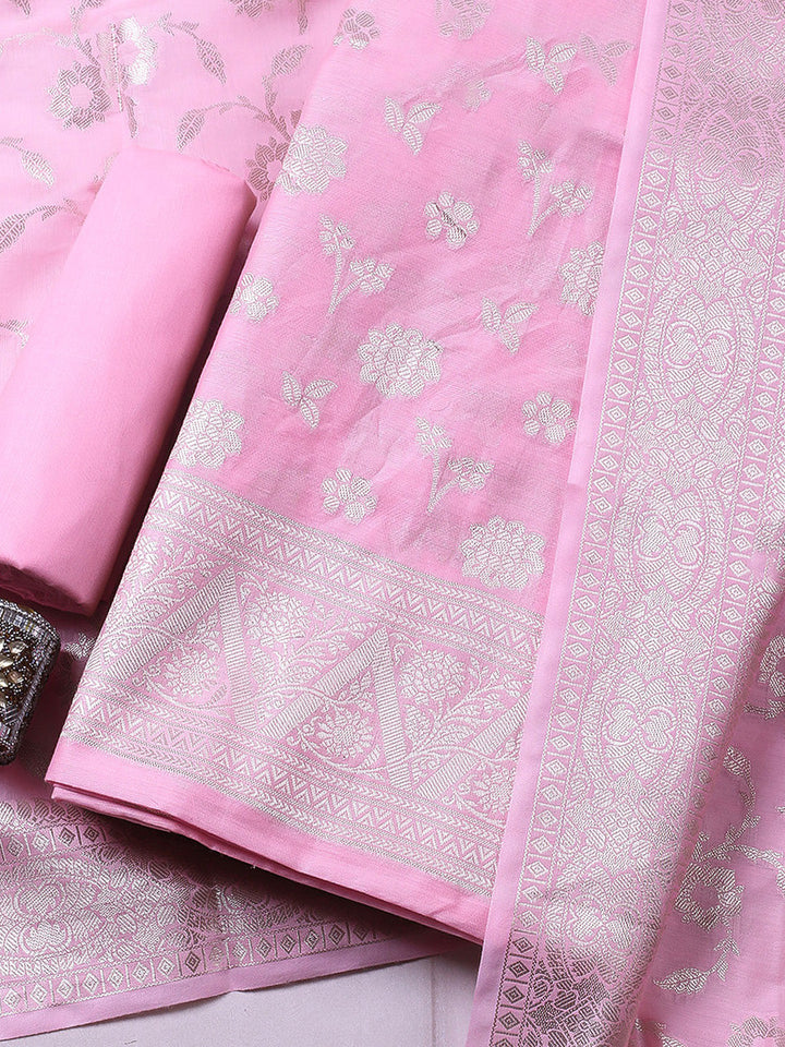 Woven Design Chanderi Unstitched Suit With Pant &amp; Dupatta