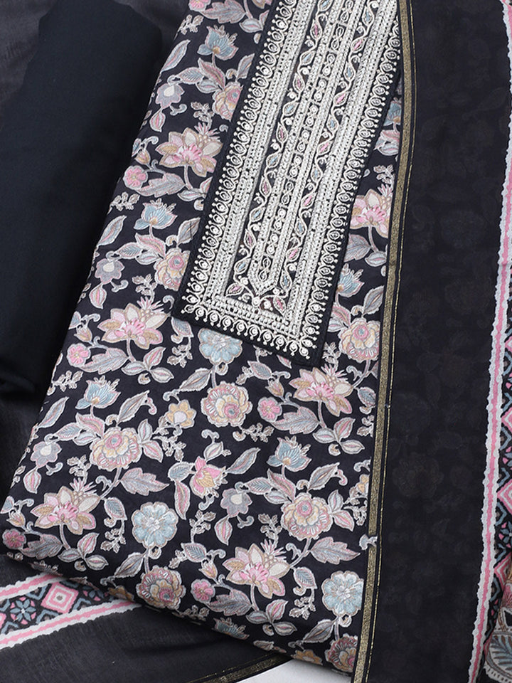 Embroidered Muslin Unstitched Suit With Pant &amp; Dupatta