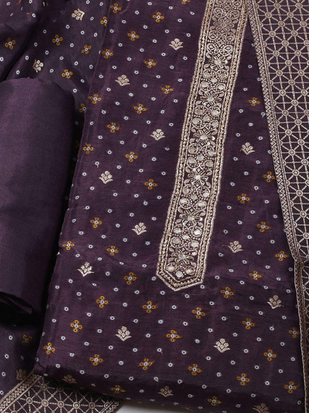 Woven Design Chanderi Unstitched Kurta With Pant &amp; Dupatta