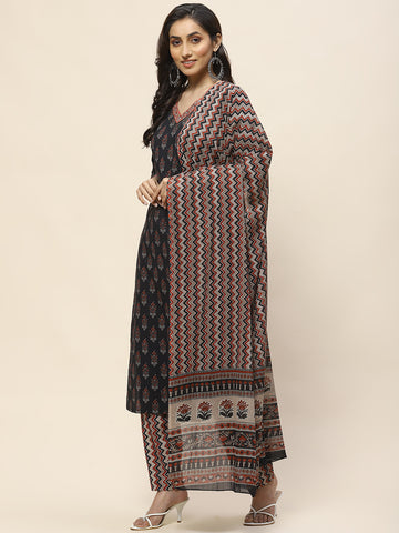 Printed Cotton Suit Set With Dupatta