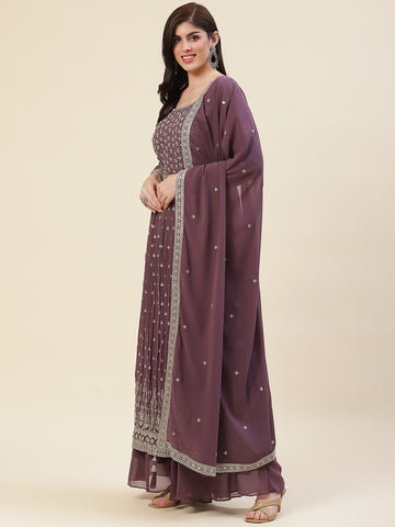 Zari Embroidered Booti Georgette Kurta With Palazzo & Dupatta