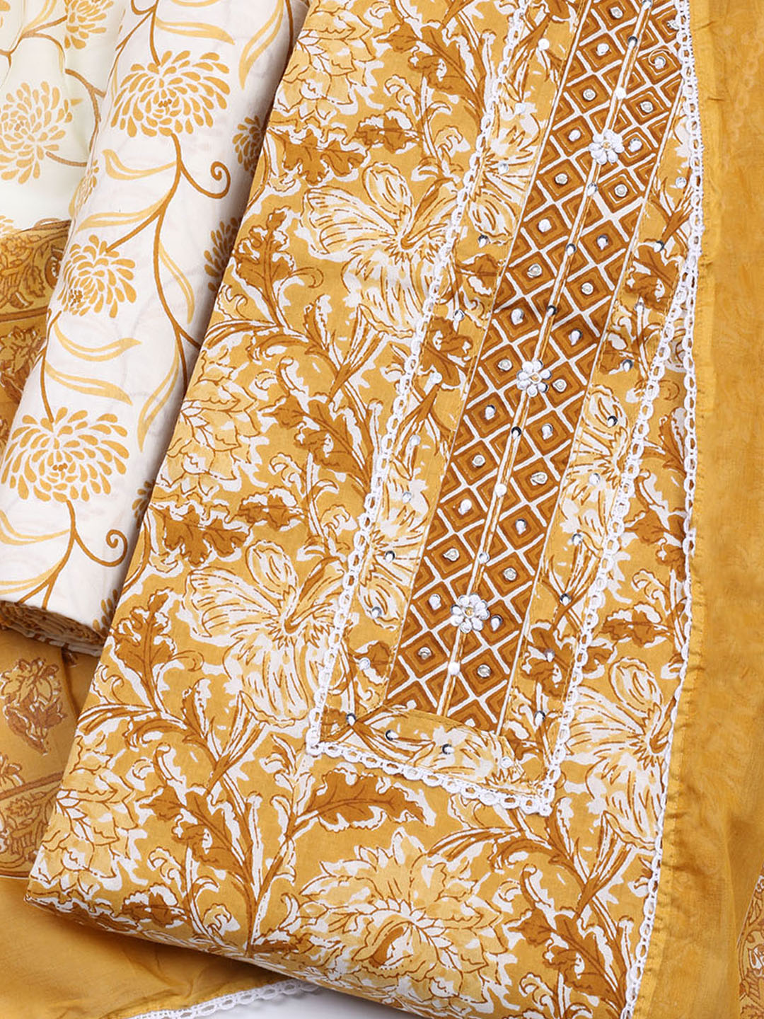Printed Cotton Blend Unstitched Suit With Dupatta