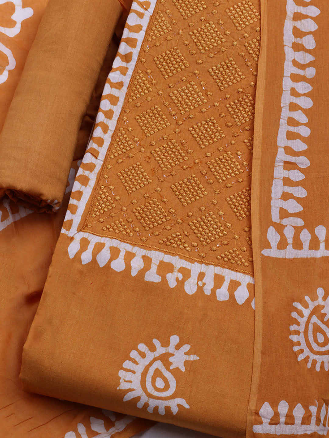 Printed Cotton Blend Unstitched Kurta With Pant &amp; Dupatta
