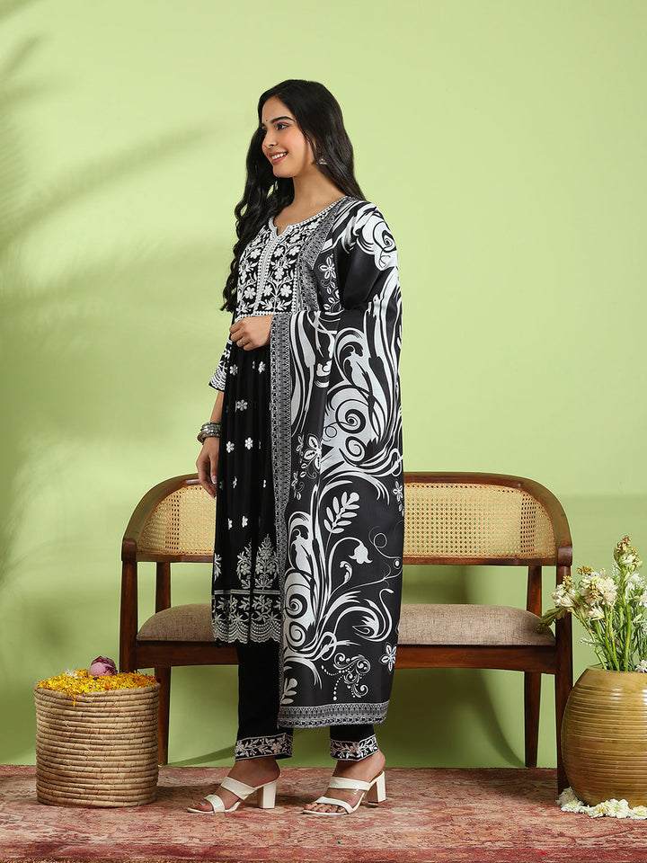 Embroidered Cotton Kurta With Pant &amp; Dupatta