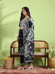 Embroidered Cotton Kurta With Pant & Dupatta