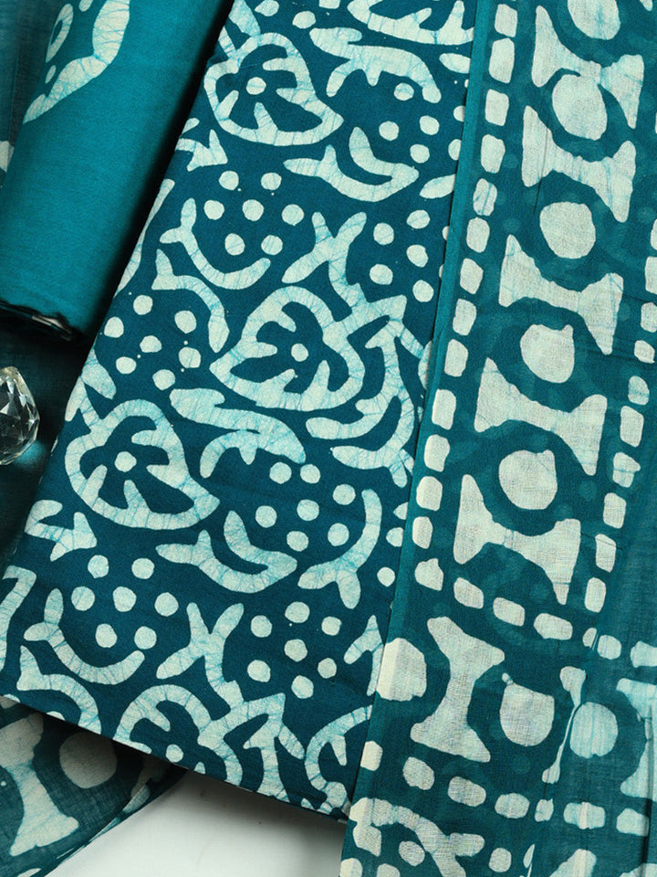 Printed Cotton Blend Unstitched Suit With Pant &amp; Dupatta