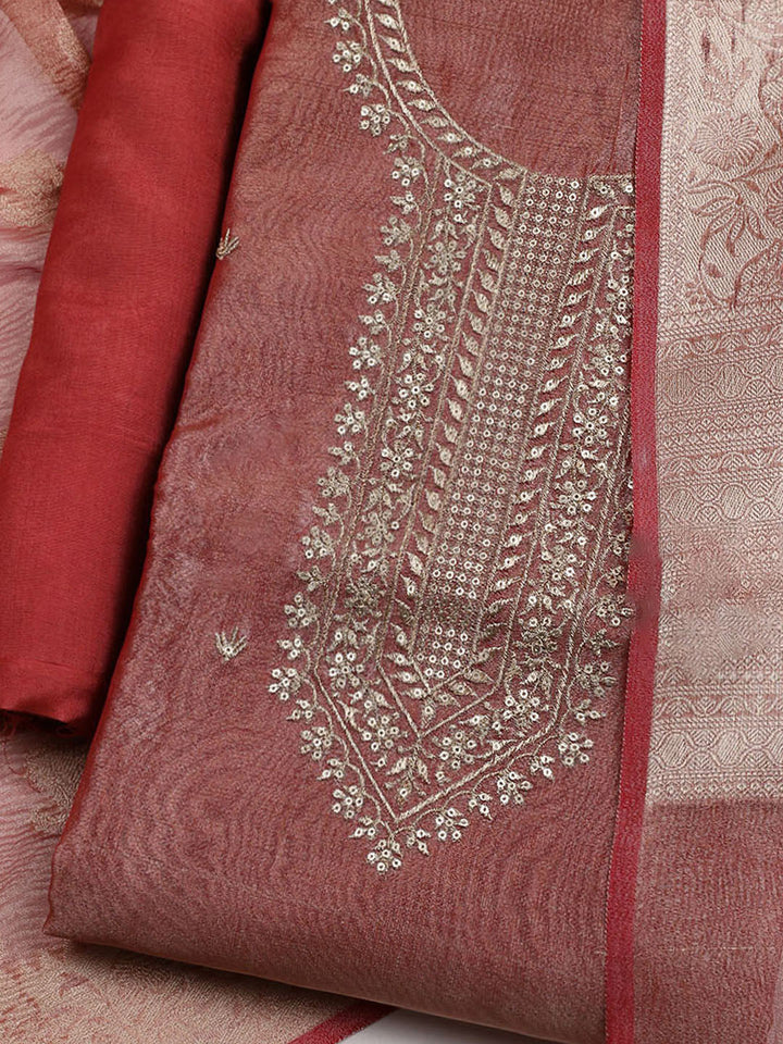 Neck Embroidered Tissue Unstitched Suit With Dupatta