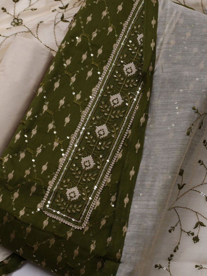 Neck Embroidered Cotton Blend Unstitched Suit With Dupatta