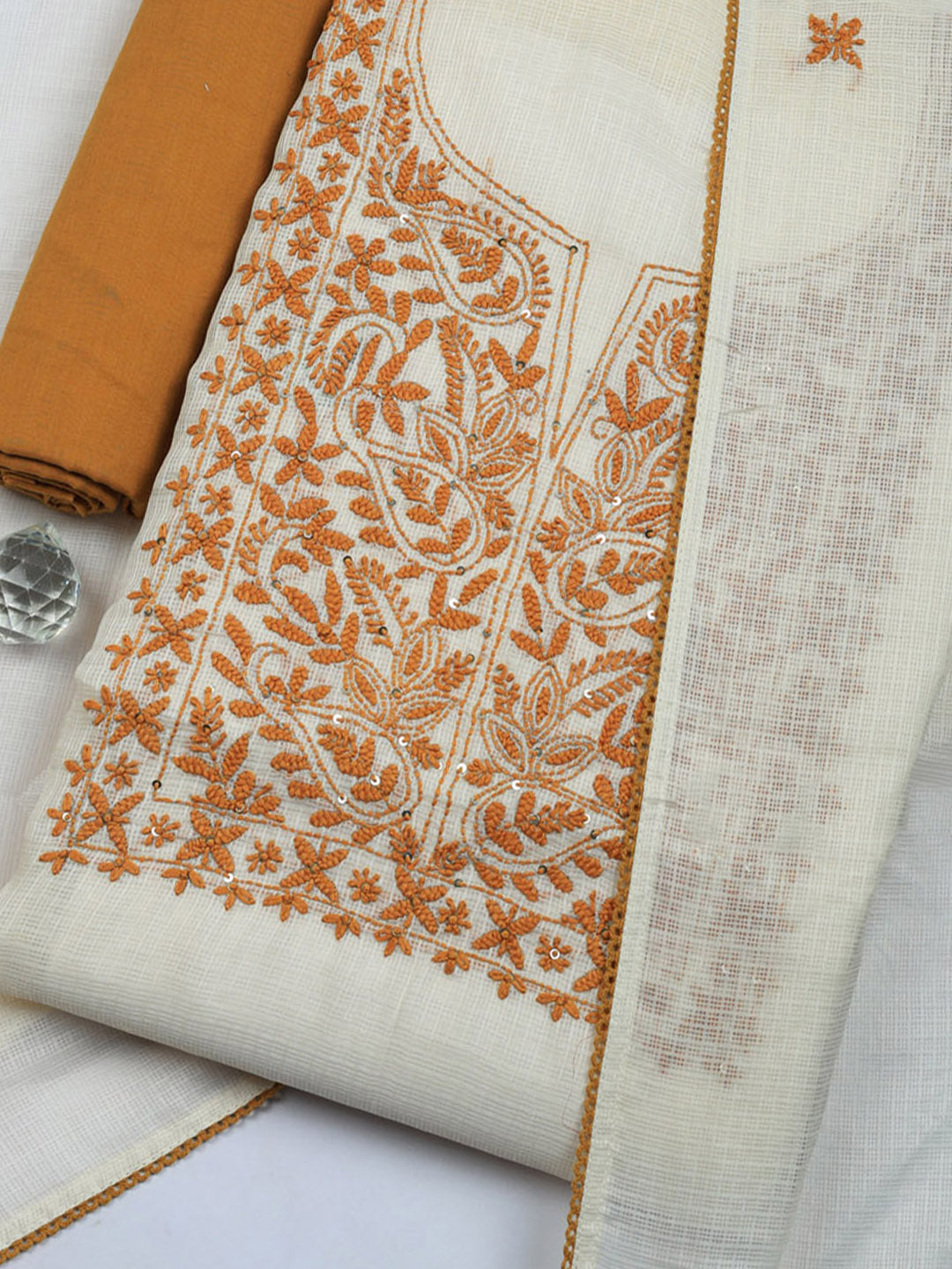 Embroidered Cotton Blend Unstitched Suit With Pant &amp; Dupatta