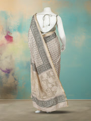 Printed Tussar Green Beige Saree