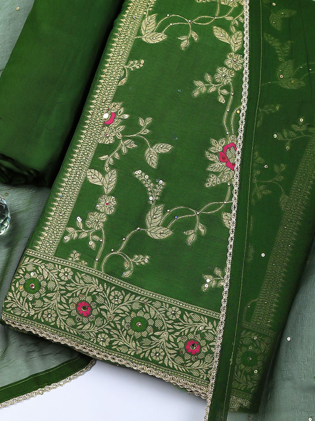 Woven Design Chanderi Unstitched Suit With Pant &amp; Dupatta