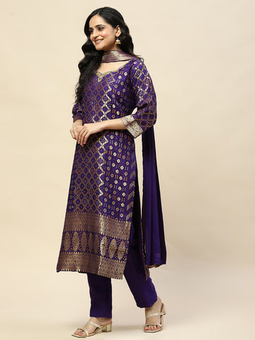 Woven Banarasi Kurta With Pants & Dupatta