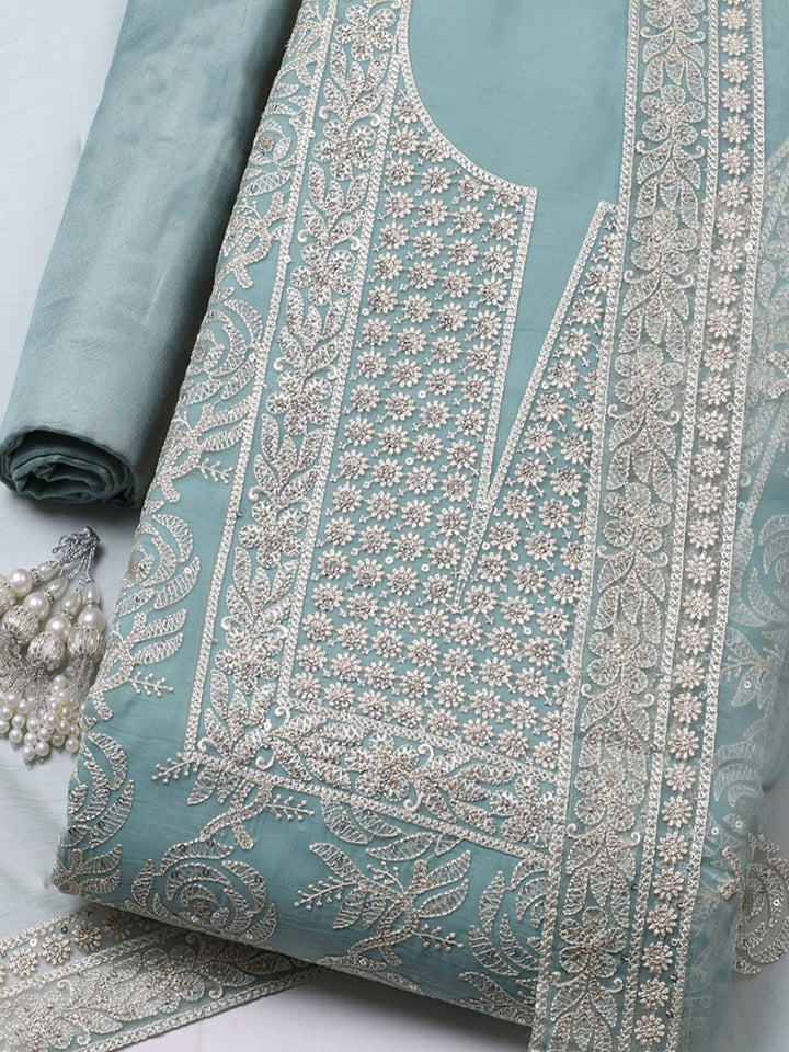 Embroidered Organza Unstitched Suit With Pant &amp; Dupatta