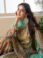 Sequins Embroidery Crepe Suit With Pant & Dupatta