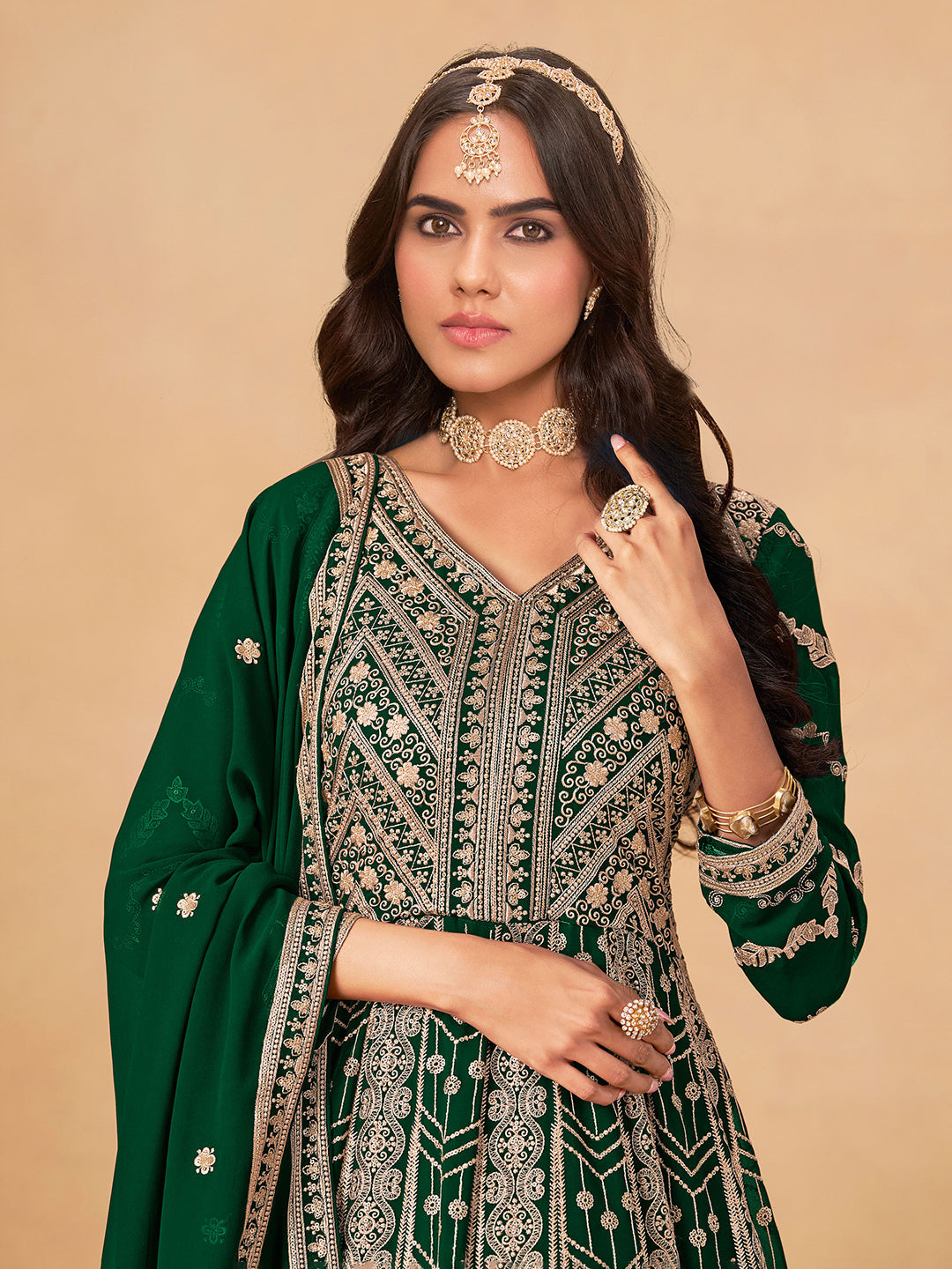 Embroidered Georgette  Semi Stitched Kurta With Pant &amp; Dupatta