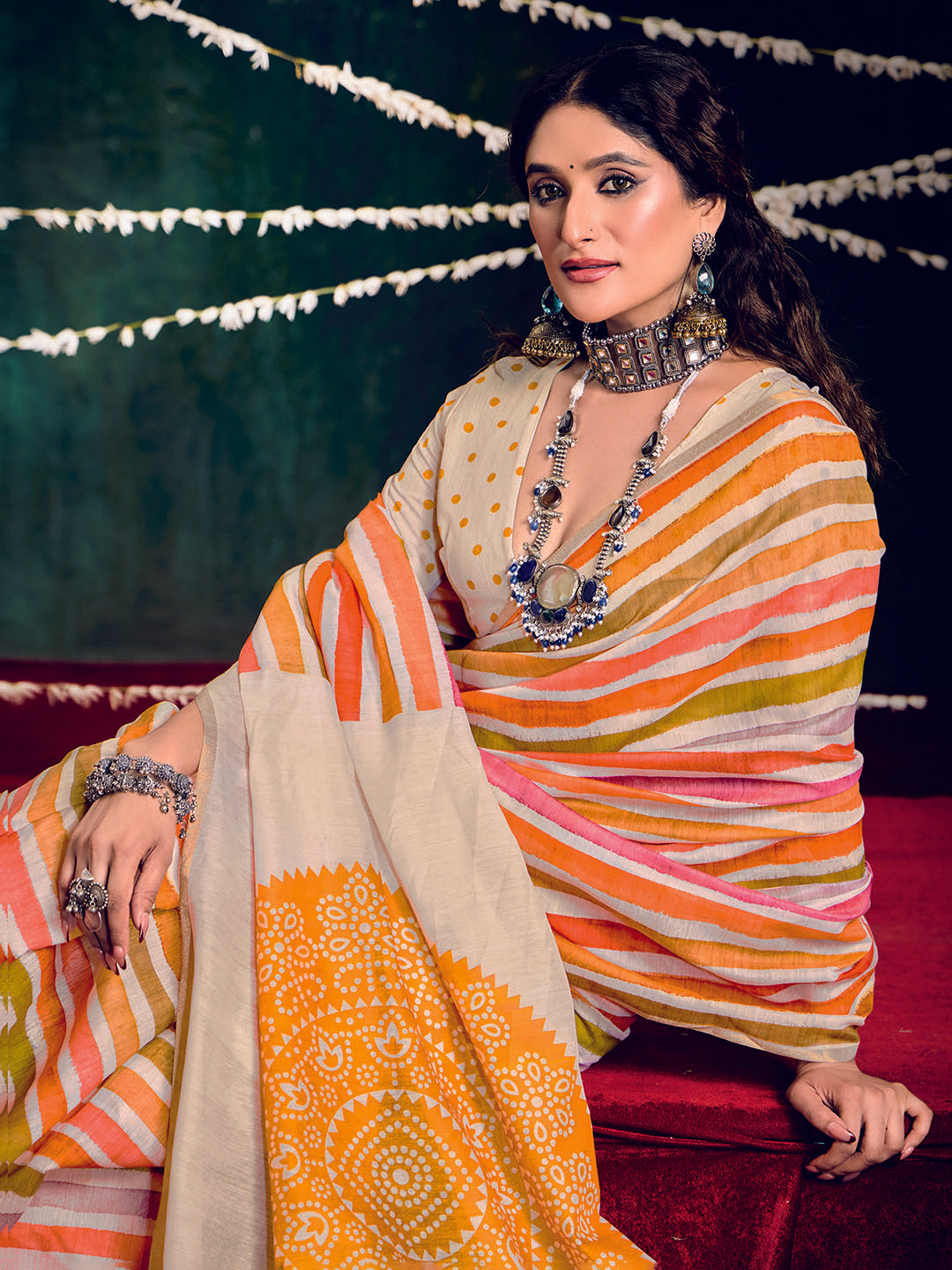 Check Printed Chanderi Saree