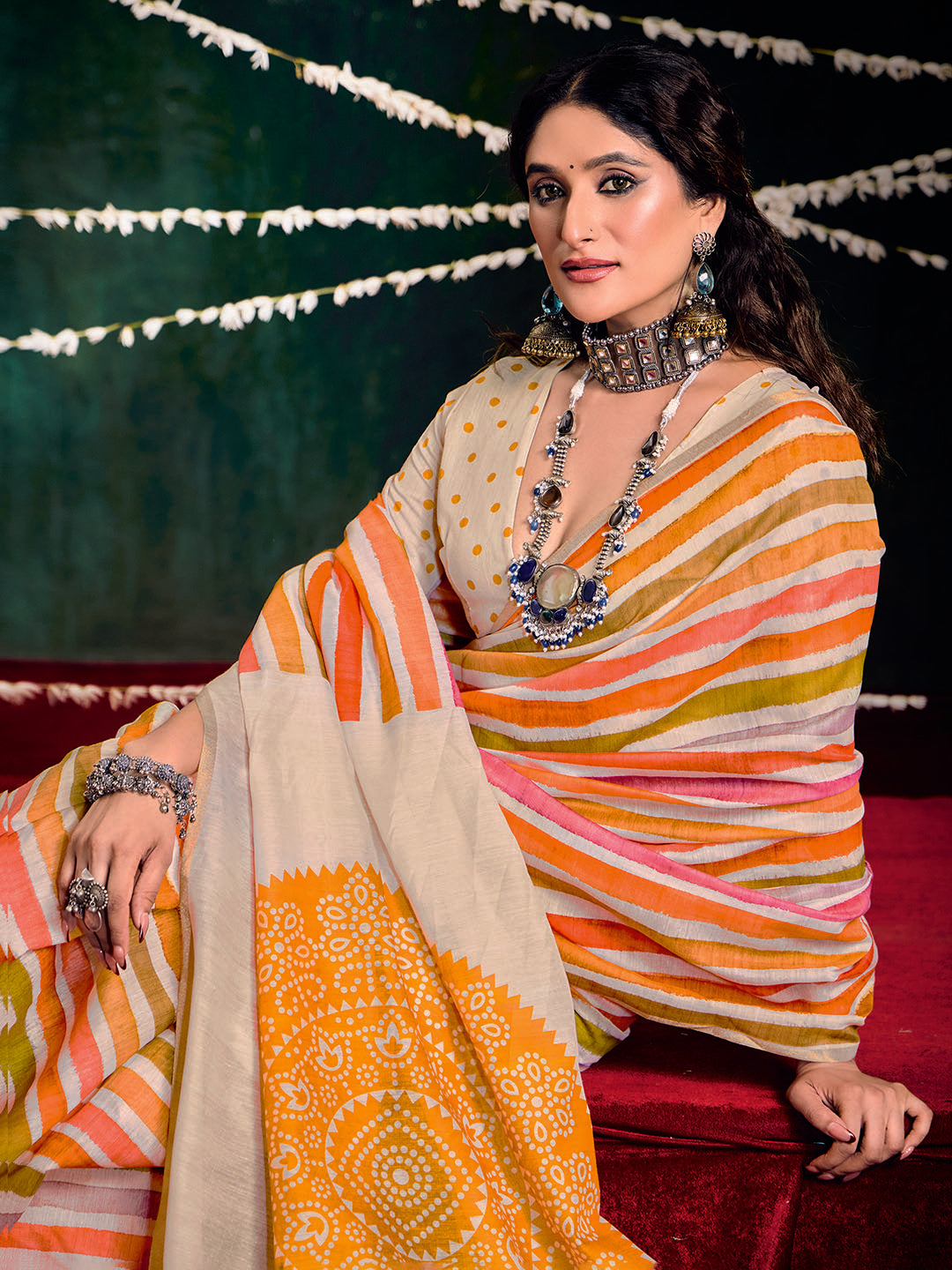 Check Printed Chanderi Saree