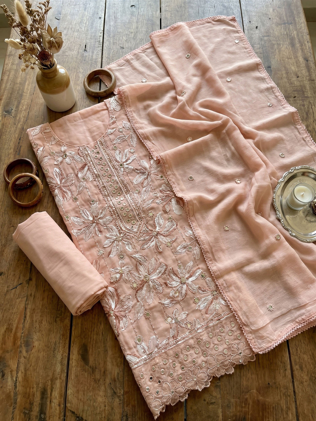 Neck Embroidered Cotton Blend Unstitched Suit With Dupatta