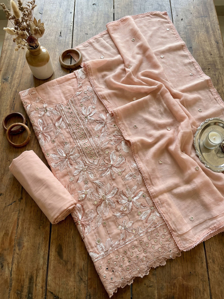 Neck Embroidered Cotton Blend Unstitched Suit With Dupatta