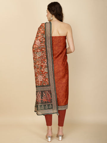 Kantha Embroidery & Printed Chanderi Unstitched Suit Piece With Dupatta