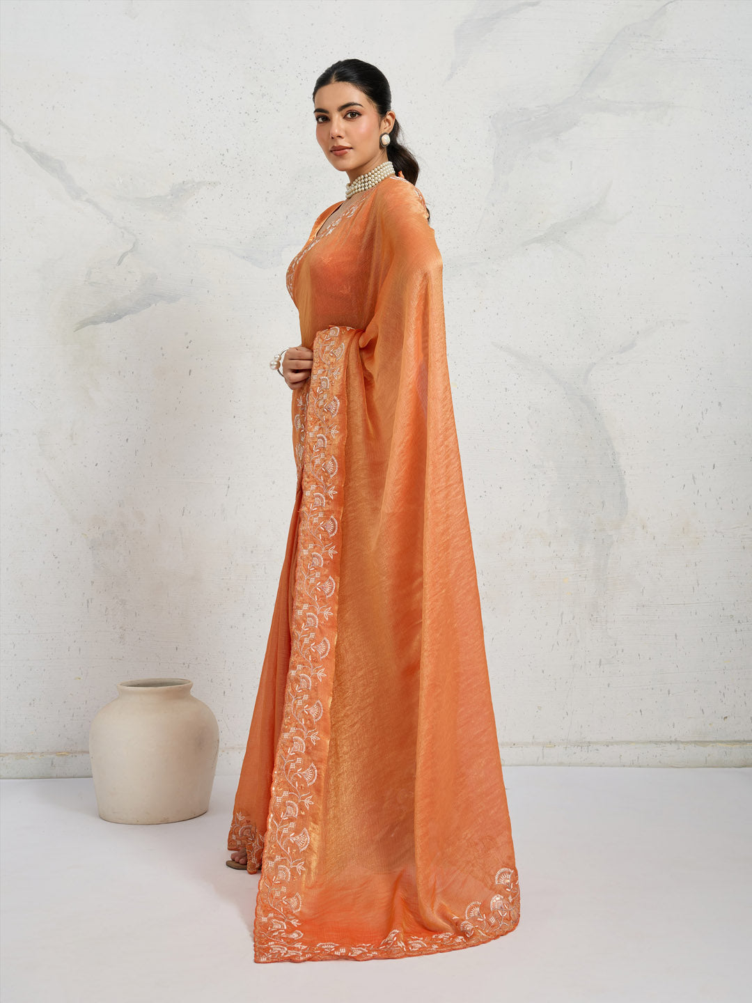 Embroidered Chiffon Saree