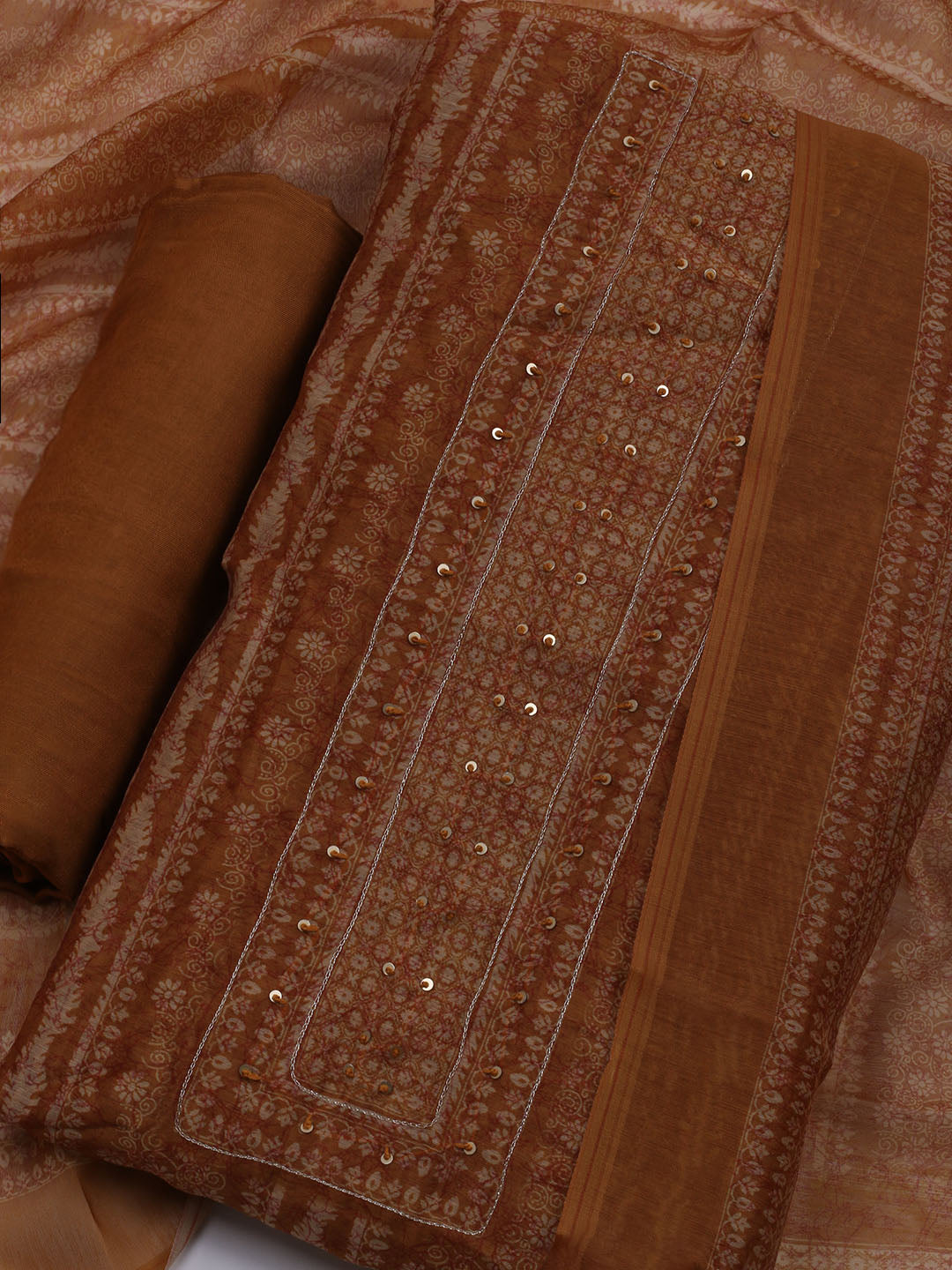 Printed Chanderi Unstitched Suit With Dupatta