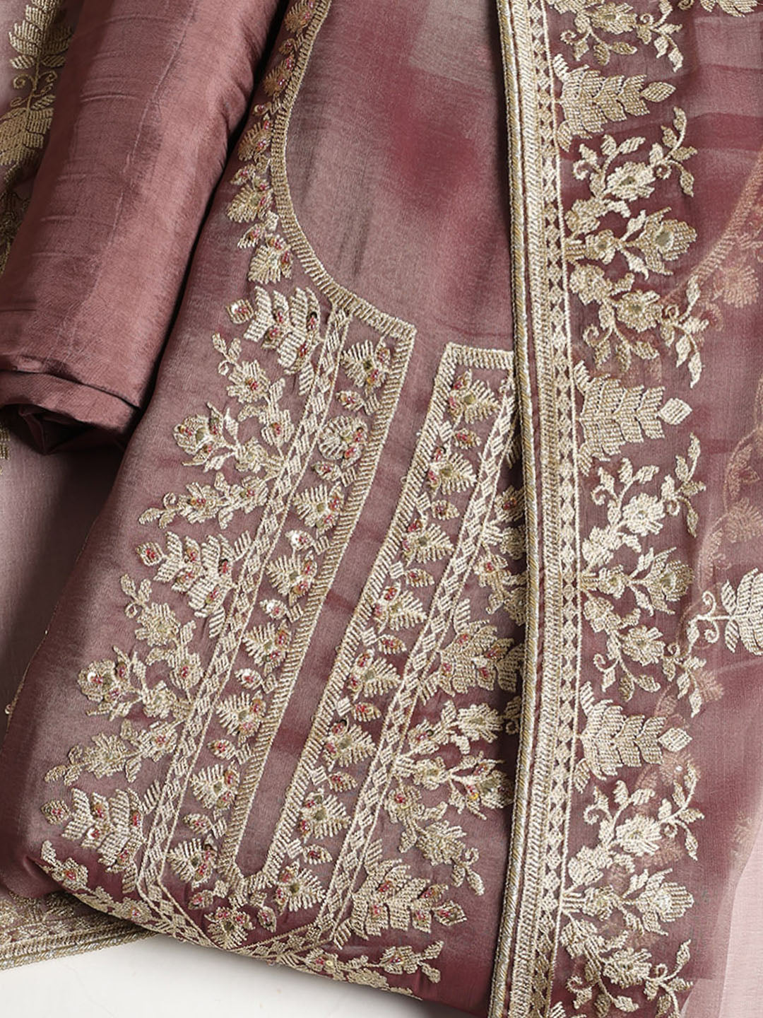 Embroidered Organza Unstitched Suit With Dupatta